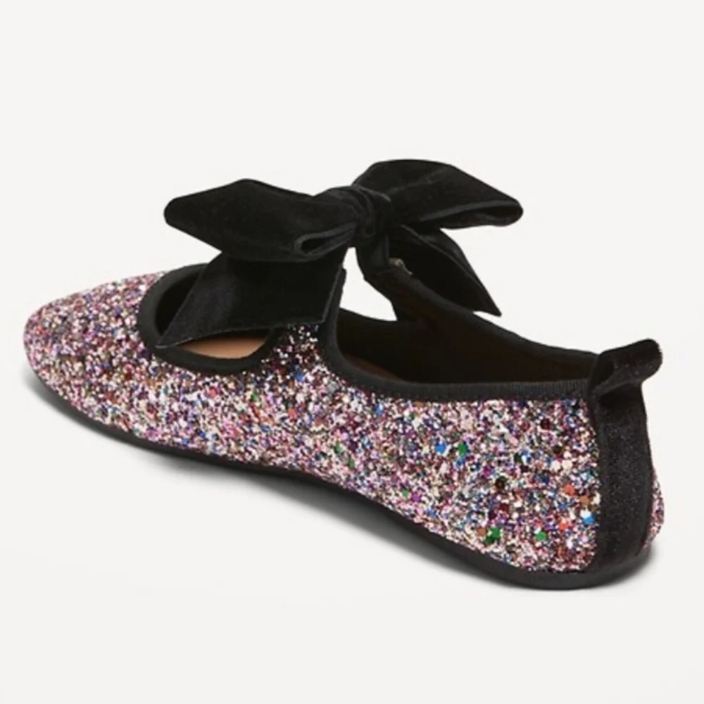 Old Navy Girls' Multicolored Glitter Ballet Flats Bow Accent, 3Y